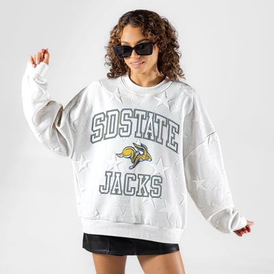 South Dakota State Jackrabbits Gameday Couture Women's  Big Play Energy Tonal Star Embossed Sweatshirt - White