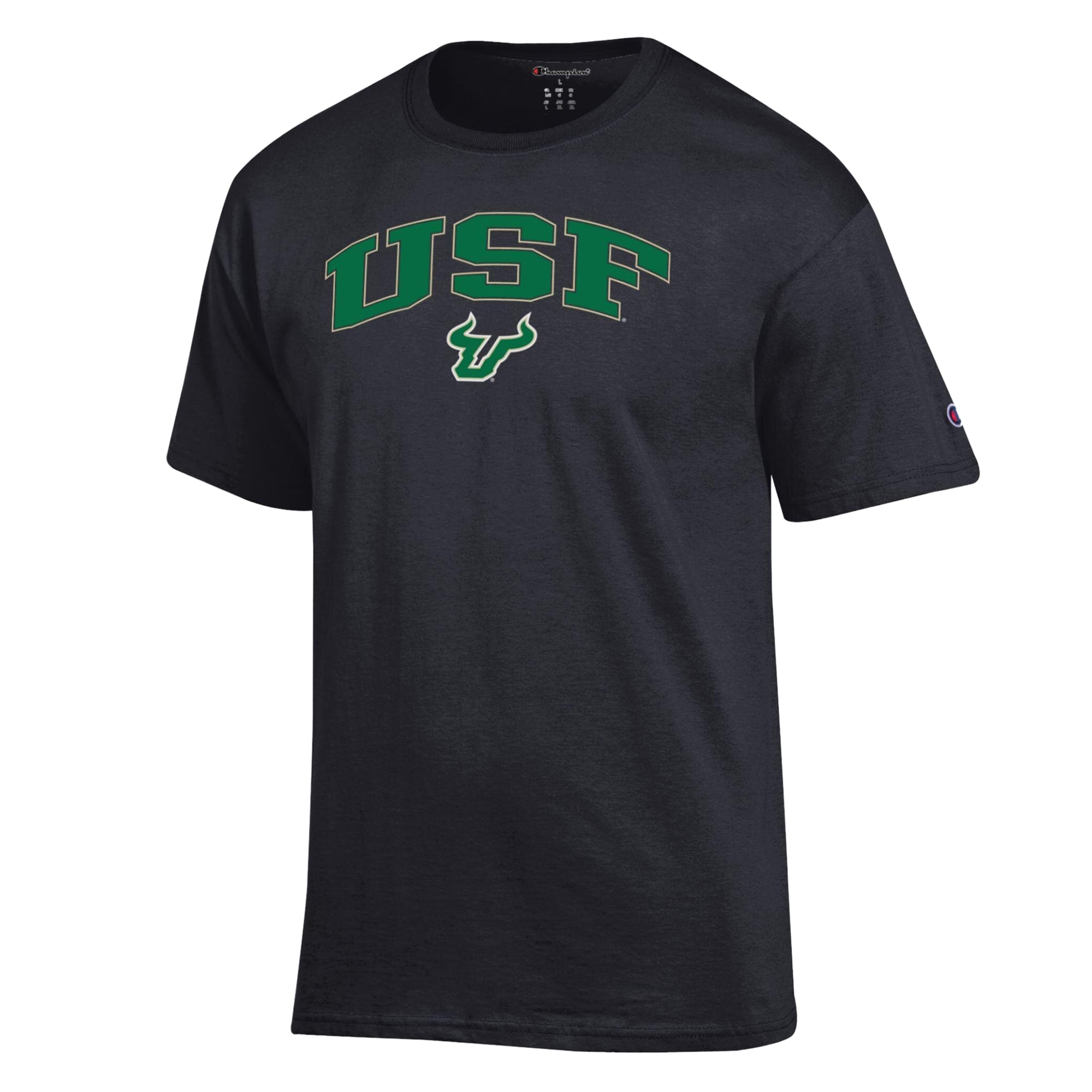 T-shirt Champion noir pour homme avec logo en forme d'arche des South Florida Bulls