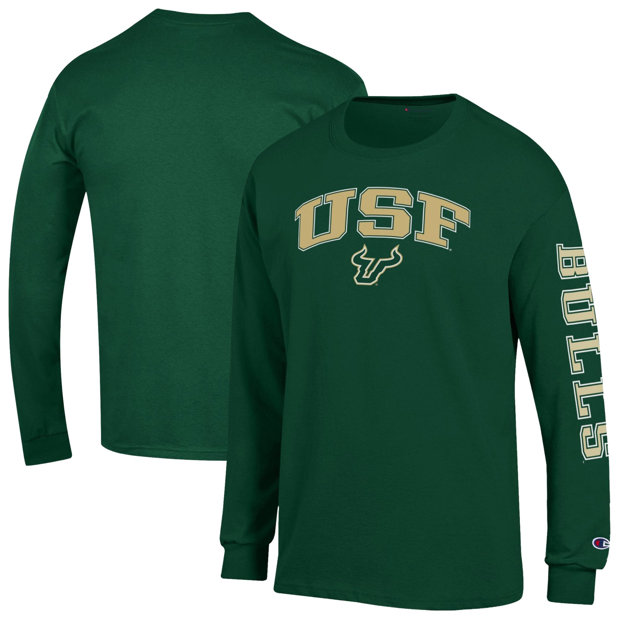 T-shirt à manches longues Champion vert foncé avec logo des South Florida Bulls