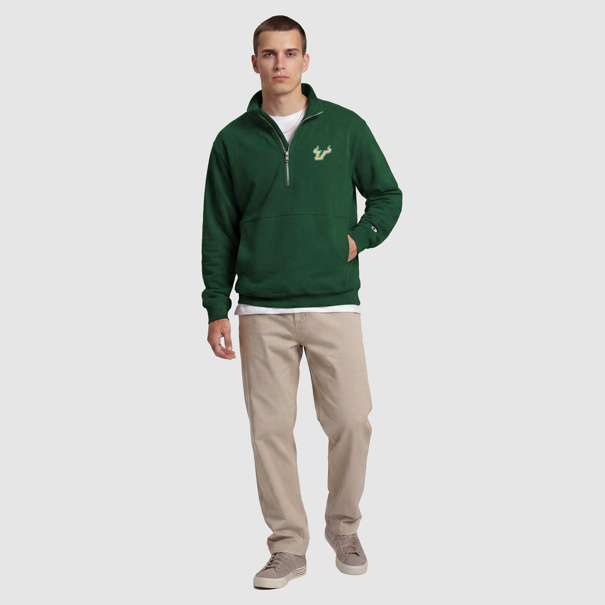 Pull polaire à col zippé Champion vert South Florida Bulls pour homme