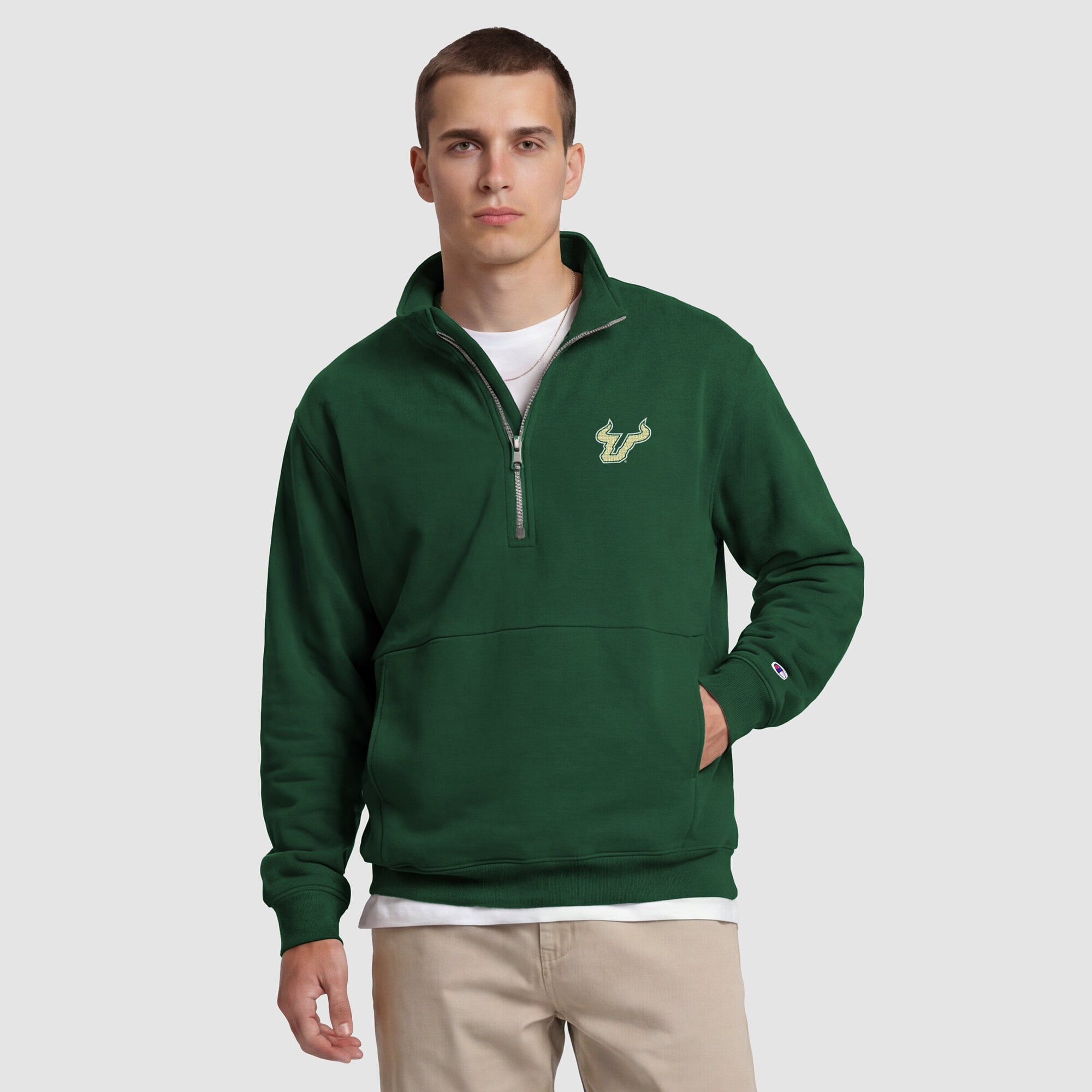 Pull polaire à col zippé Champion vert South Florida Bulls pour homme