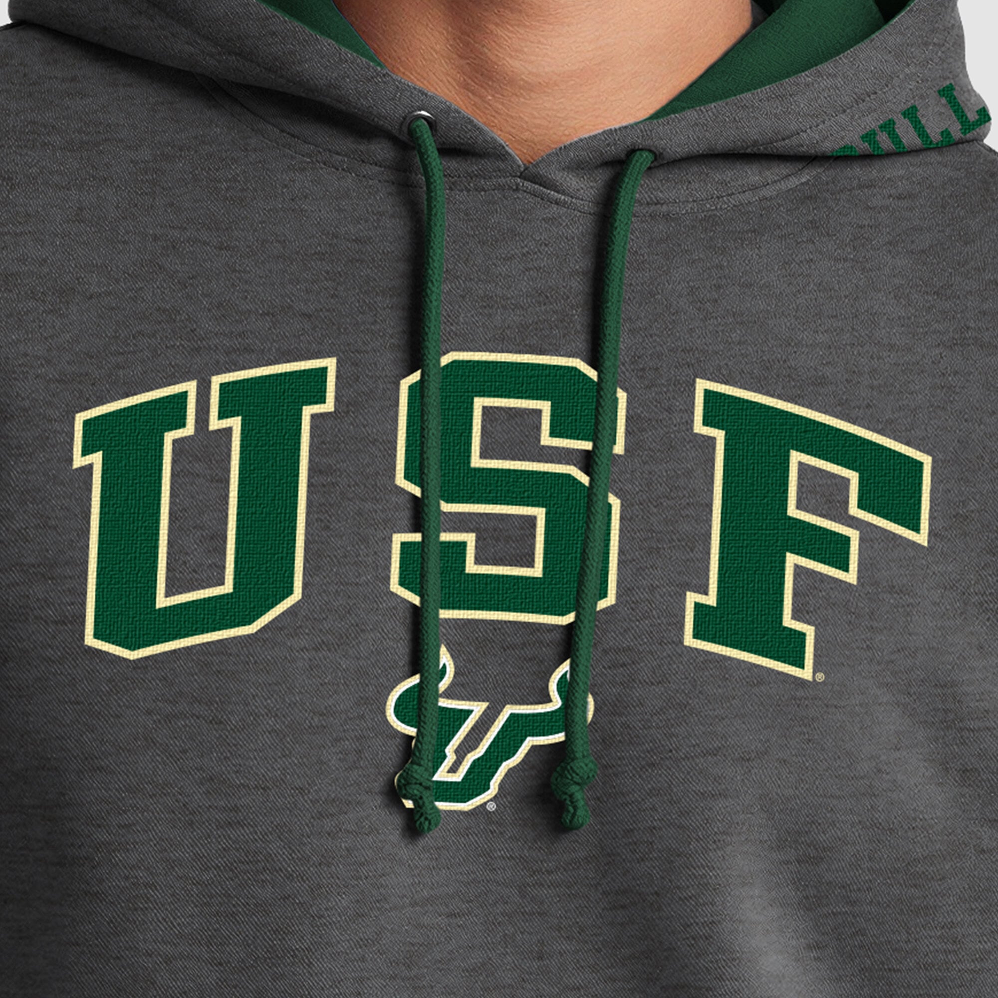 Men's Champion Heather Gray/Green South Florida Bulls Contrast Hoodie
