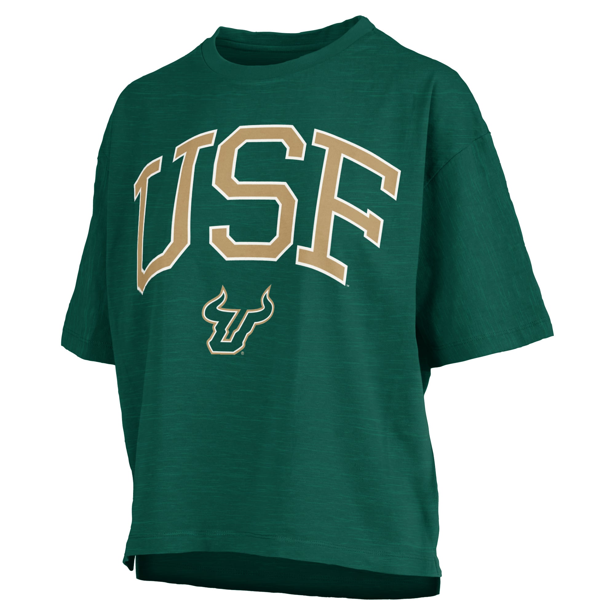 Women's Pressbox Green South Florida Bulls Oversized Nelson Arch Over Logo Slub T-Shirt