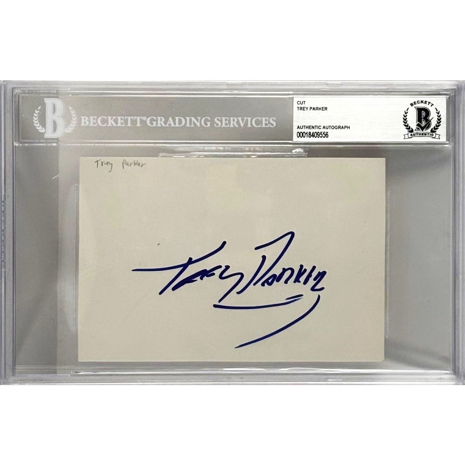 Trey Parker Signed 4x6 Index Card South Park Beckett BAS Encapsulated