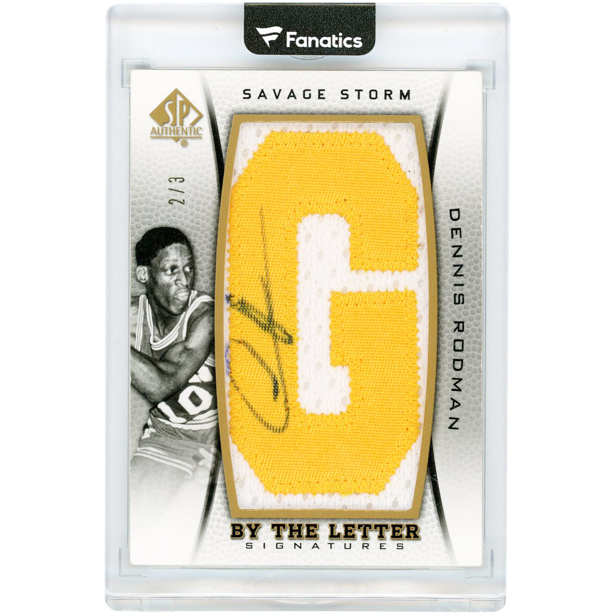 Dennis Rodman Southeastern Oklahoma State Savage Storm Autographed 2012-13 Upper Deck SP Authentic By The Letter Signatures "G" Dual-Color Relic #BL-RO #2/3 Card