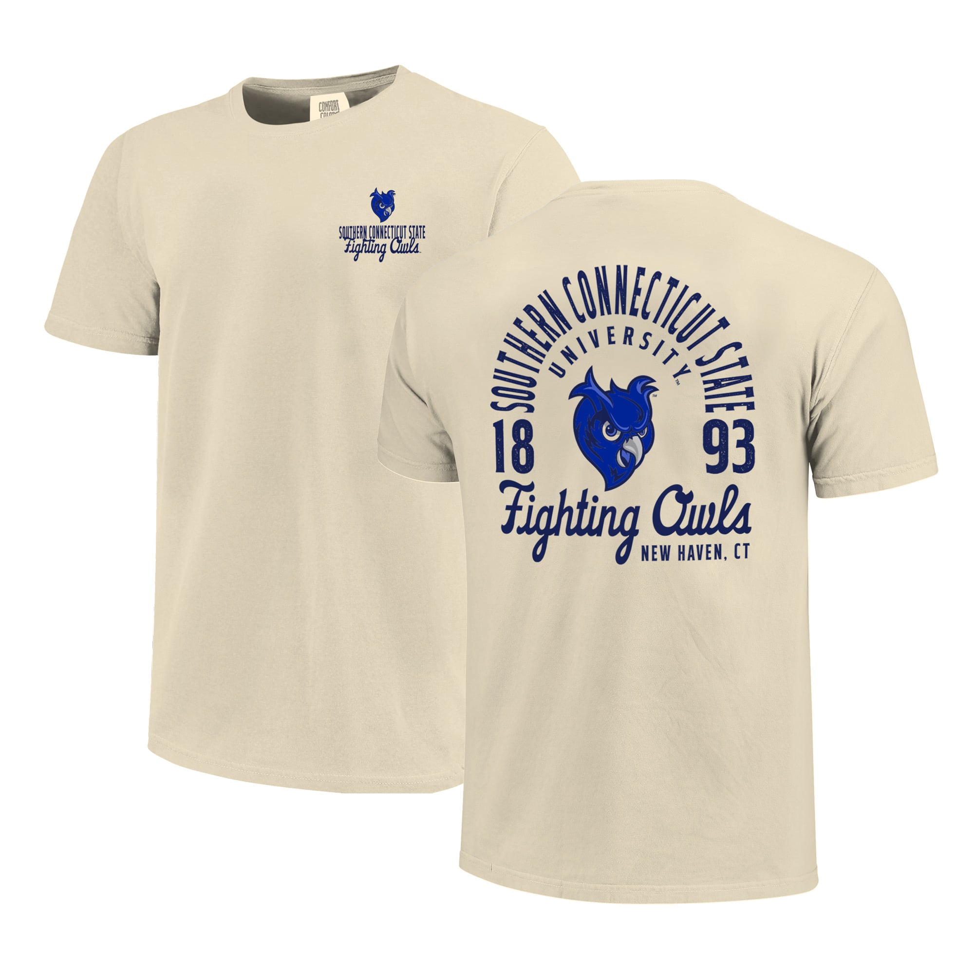 T-shirt crème pour homme avec motif mascotte des Owls de l'État du Connecticut Sud