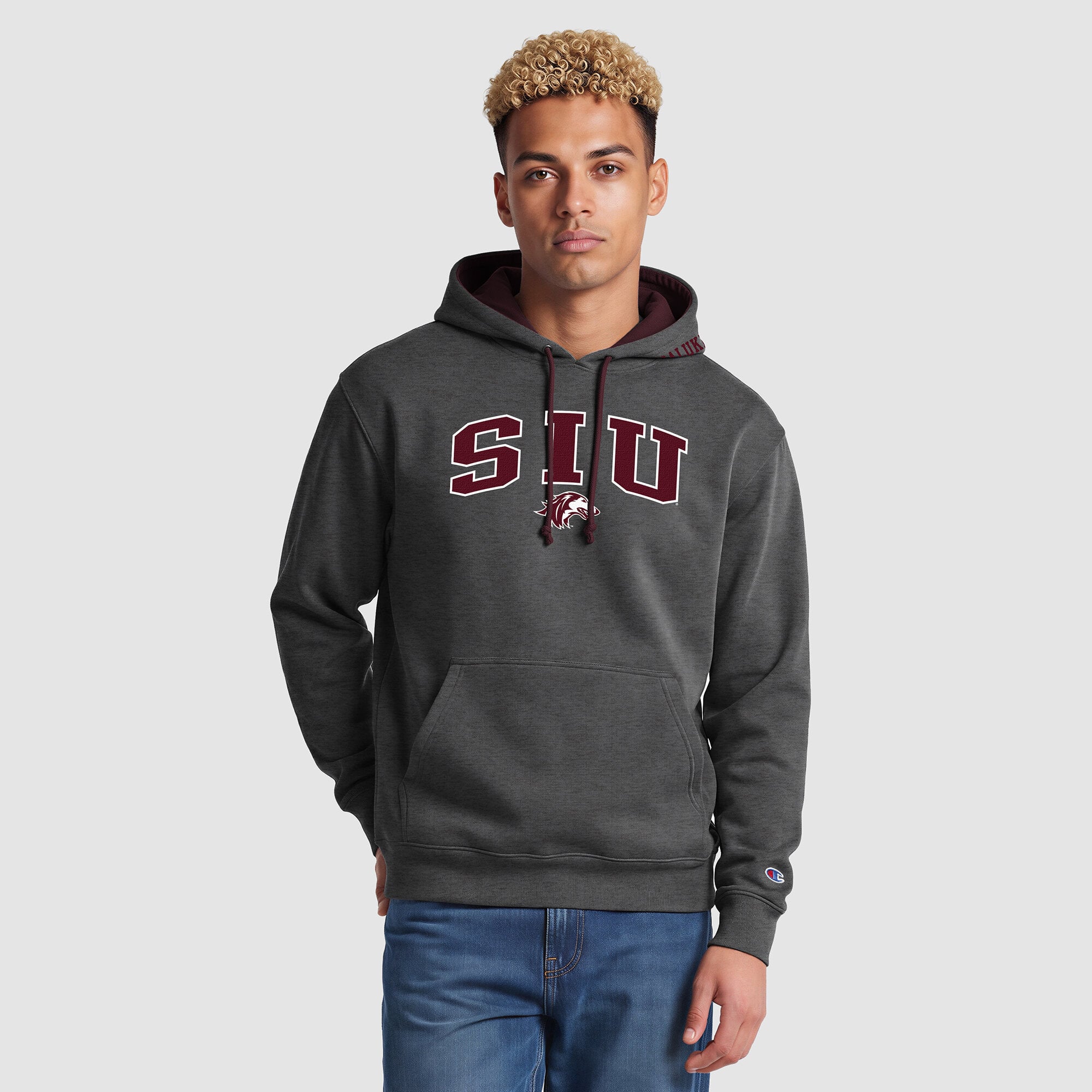 Men's Champion Heather Gray/Maroon Southern Illinois Salukis Contrast Hoodie