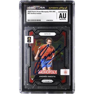 Andres Iniesta Spain National Team Autographed 2026 Panini Prizm Monopoly FIFA WC #43 CGC Authenticated Auto 10 Card