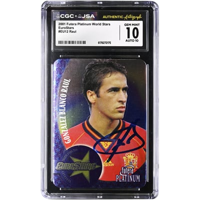 Raúl González Spain National Team Autographed 2001 Futera Platinum World Stars EuroStars #EU12 CGC Authenticated 10/10 Card
