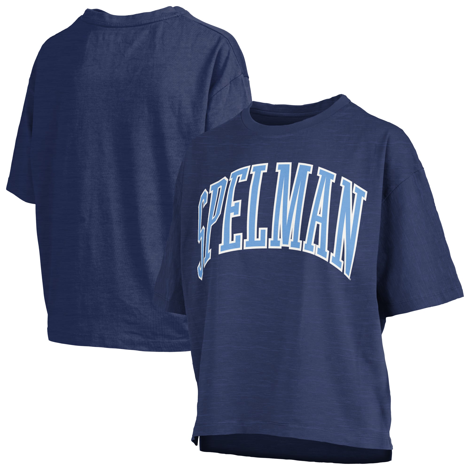 Women's Pressbox Navy Spelman College Jaguars Oversized Nelson Arch Over Logo Slub T-Shirt