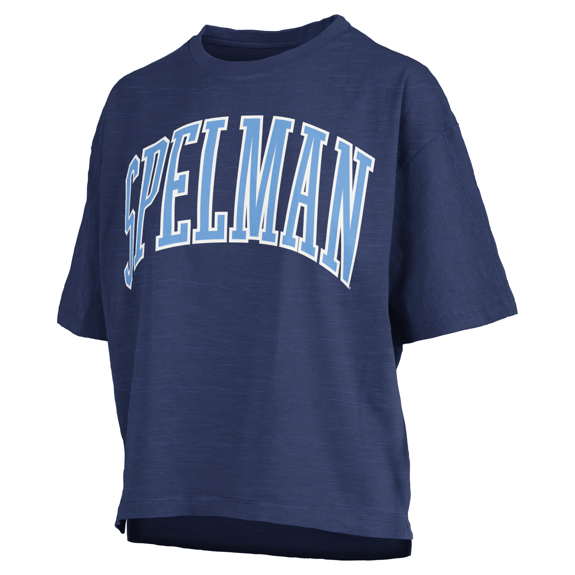 Women's Pressbox Navy Spelman College Jaguars Oversized Nelson Arch Over Logo Slub T-Shirt