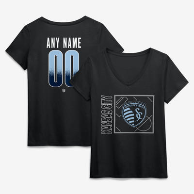 Sporting Kansas City Women's Home Field Pop Personalized Name & Number V-Neck T-Shirt - Black