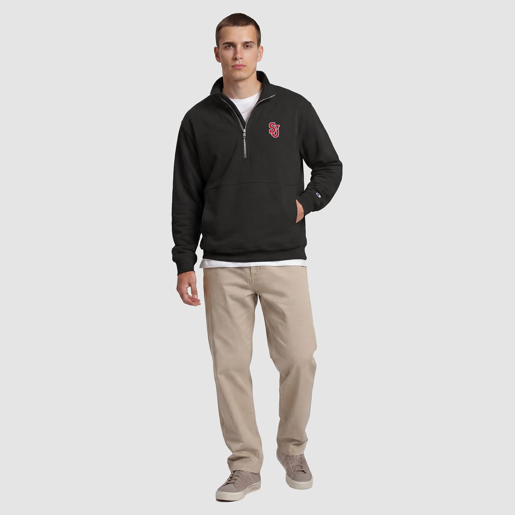 Men's Champion Black St. John's Red Storm Quarter-Zip Fleece Pullover