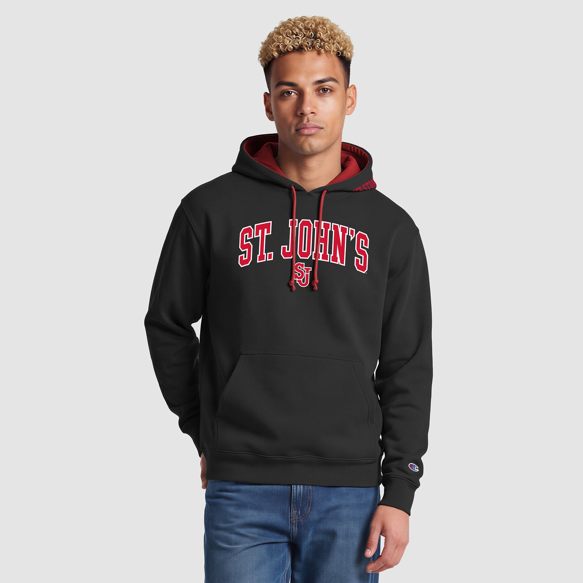 Men's Champion Red/Navy St. John's Red Storm Contrast Hoodie