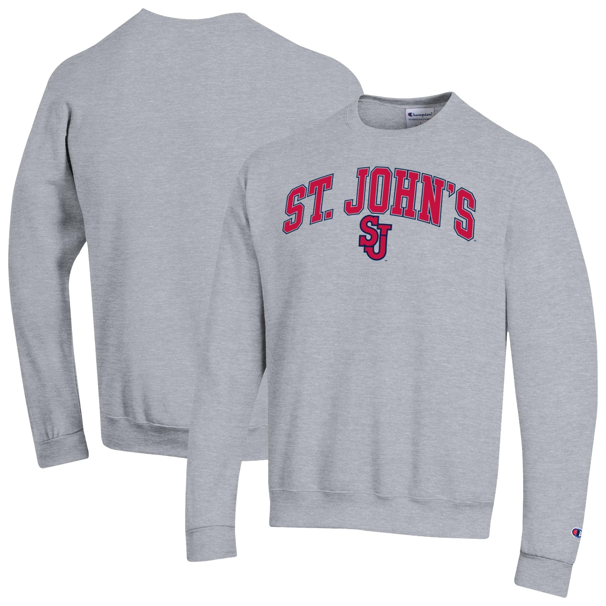 Men's Champion Heather Gray St. John's Red Storm Arch Powerblend Sweatshirt