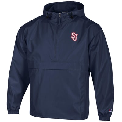 St. John's Red Storm Champion Packable Half-Zip Hooded Jacket - Navy
