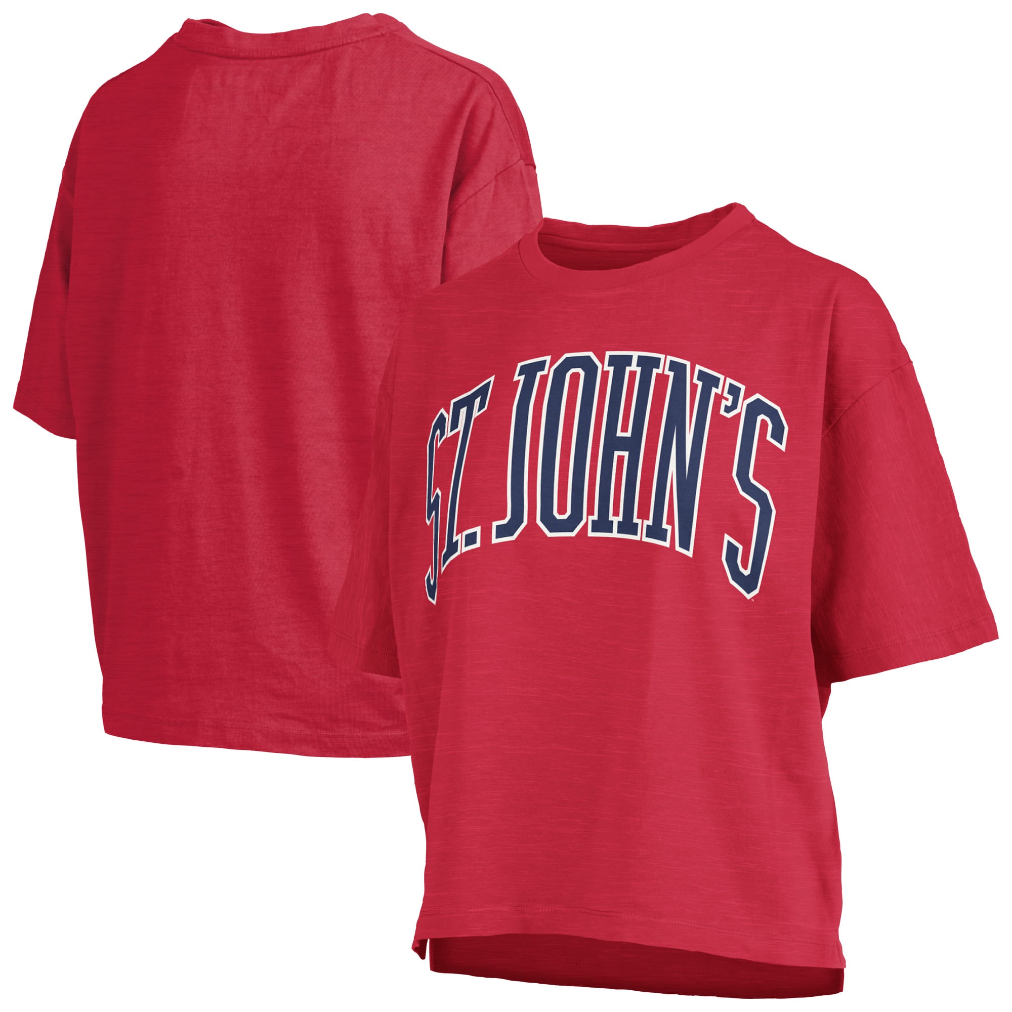 Women's Pressbox Red St. John's Storm Oversized Nelson Arch Over Logo Slub T-Shirt