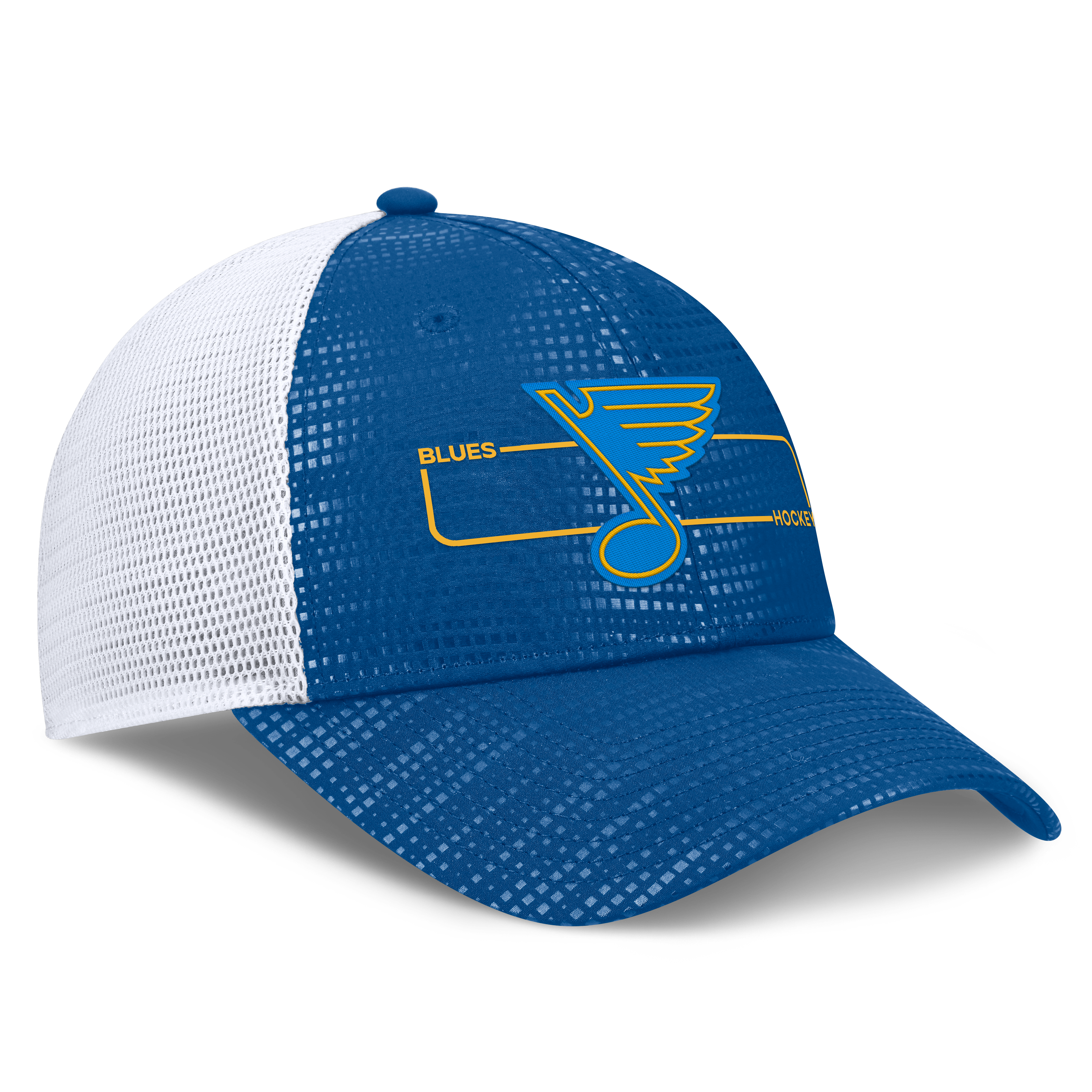 Casquette trucker authentique St. Louis Blues bleue pour homme, logo Pro Rink encadré Fanatics