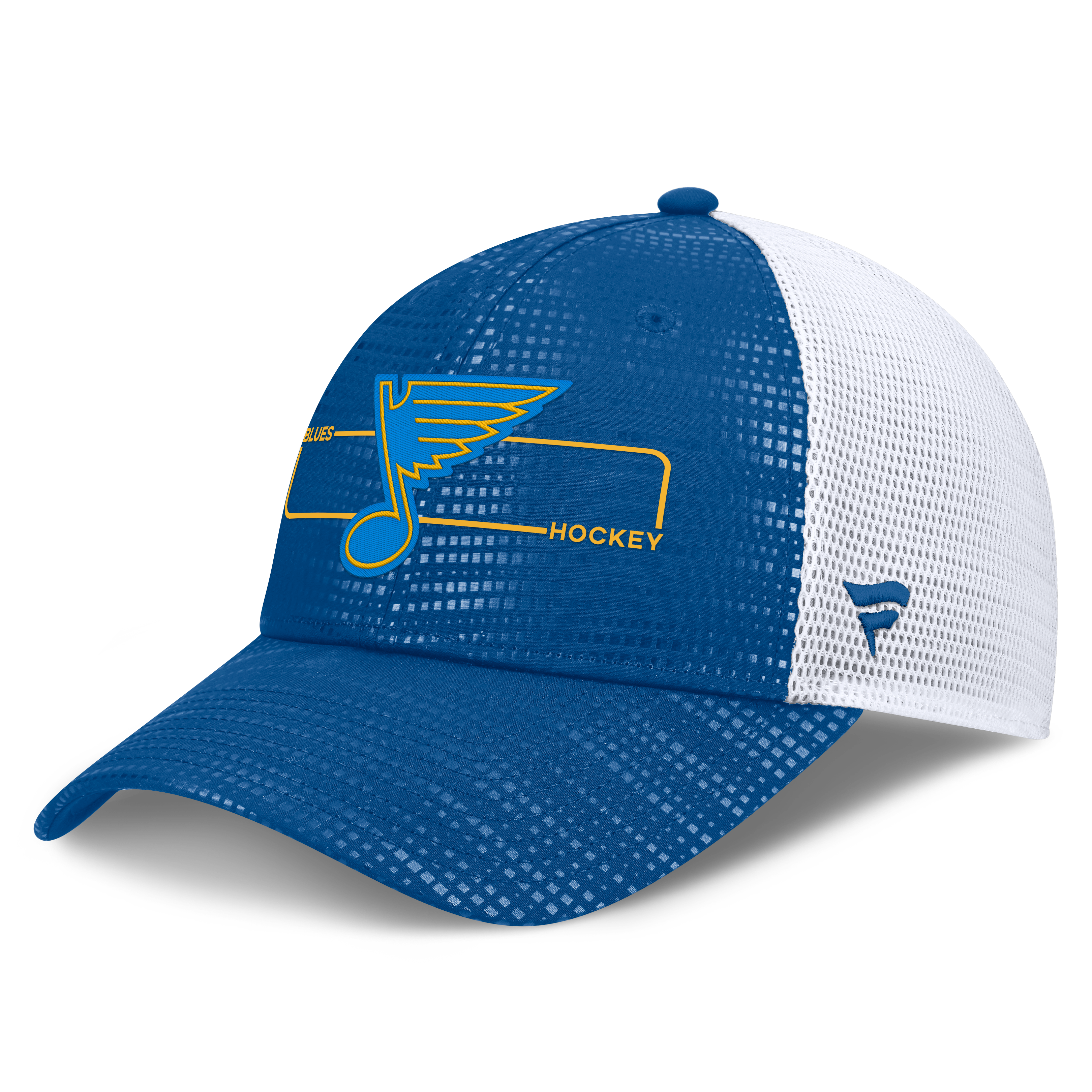 Casquette trucker authentique St. Louis Blues bleue pour homme, logo Pro Rink encadré Fanatics