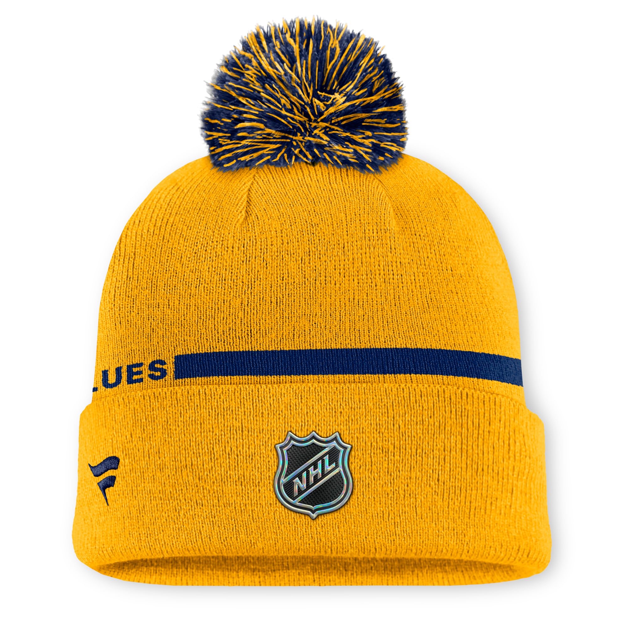 Bonnet à revers authentique St. Louis Blues, couleur or, avec pompon