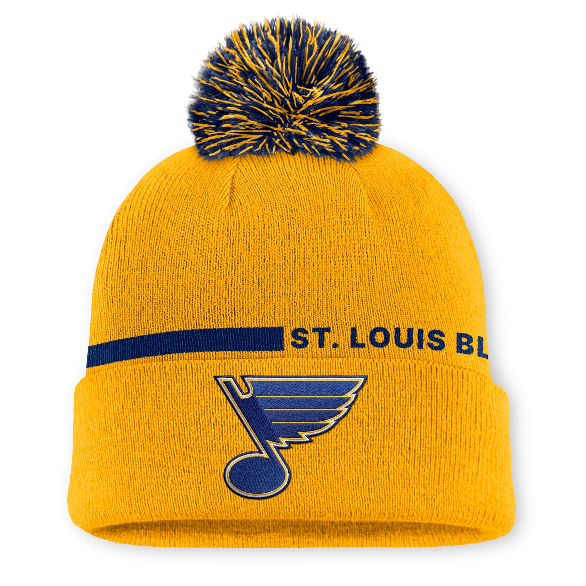 Bonnet à revers authentique St. Louis Blues, couleur or, avec pompon