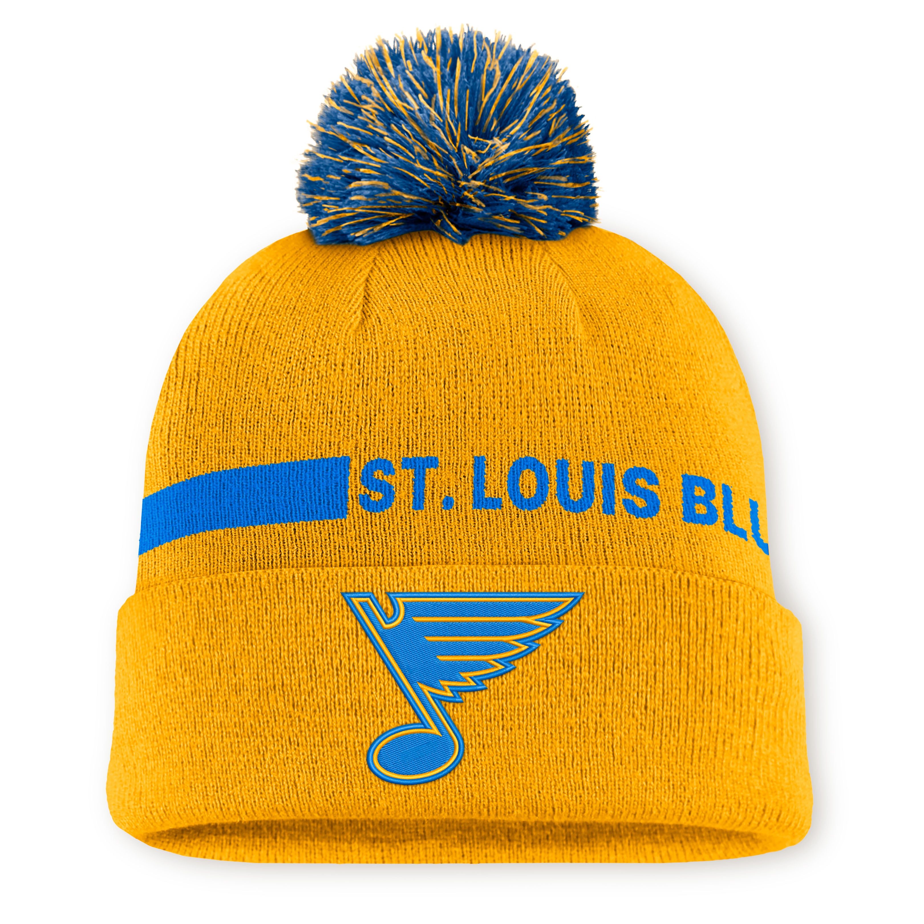 Bonnet à revers authentique St. Louis Blues, couleur or, avec pompon