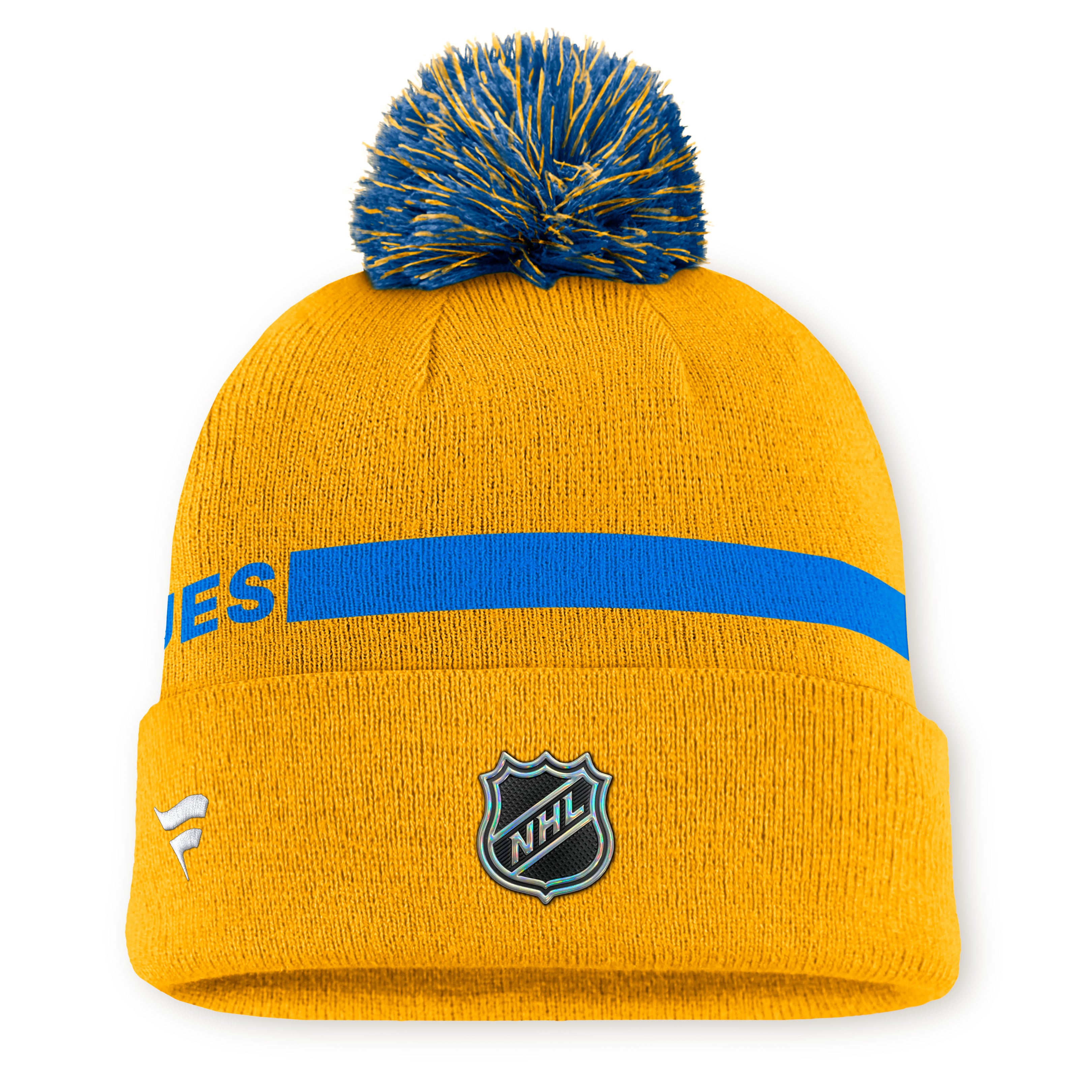 Bonnet à revers authentique St. Louis Blues, couleur or, avec pompon