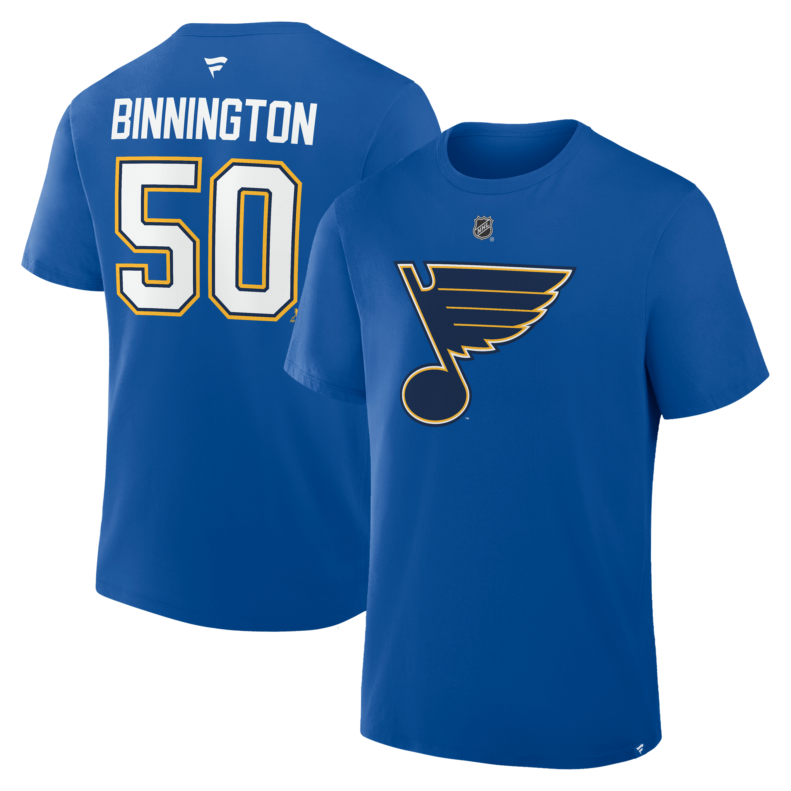 T-shirt authentique alternatif Fanatics Jordan Binnington bleu St. Louis Blues avec nom et numéro superposés