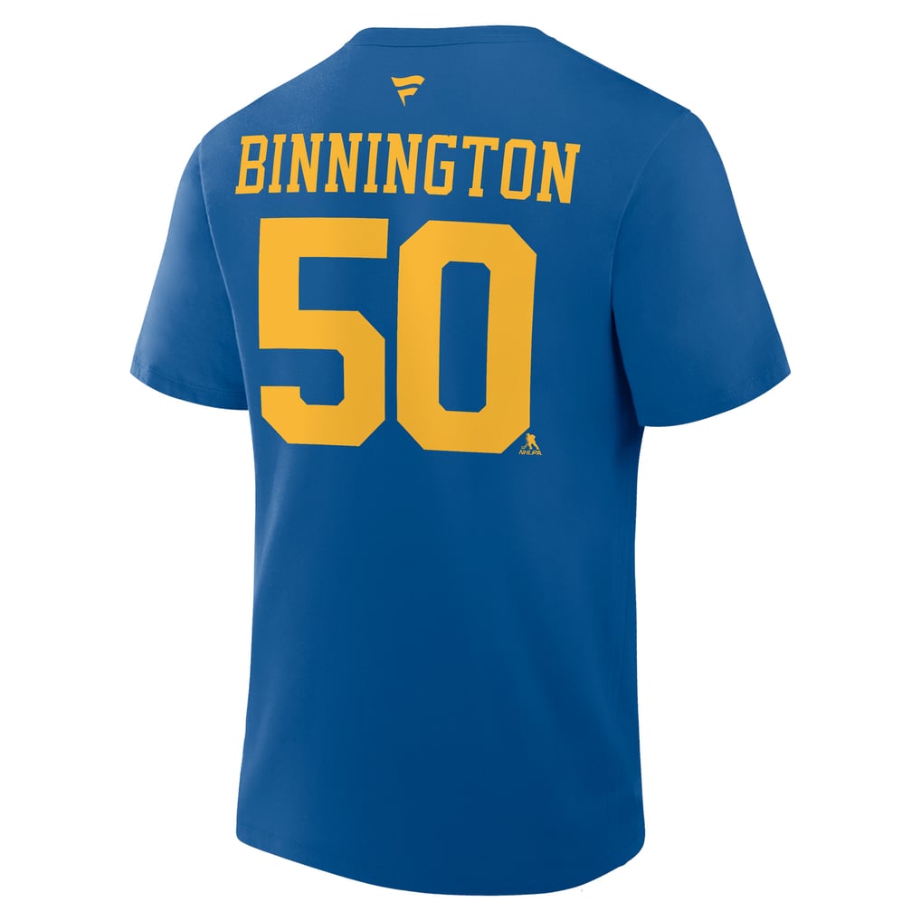 Men's St. Louis Blues Jordan Binnington Fanatics Blue Authentic Stack Name & Number T-Shirt