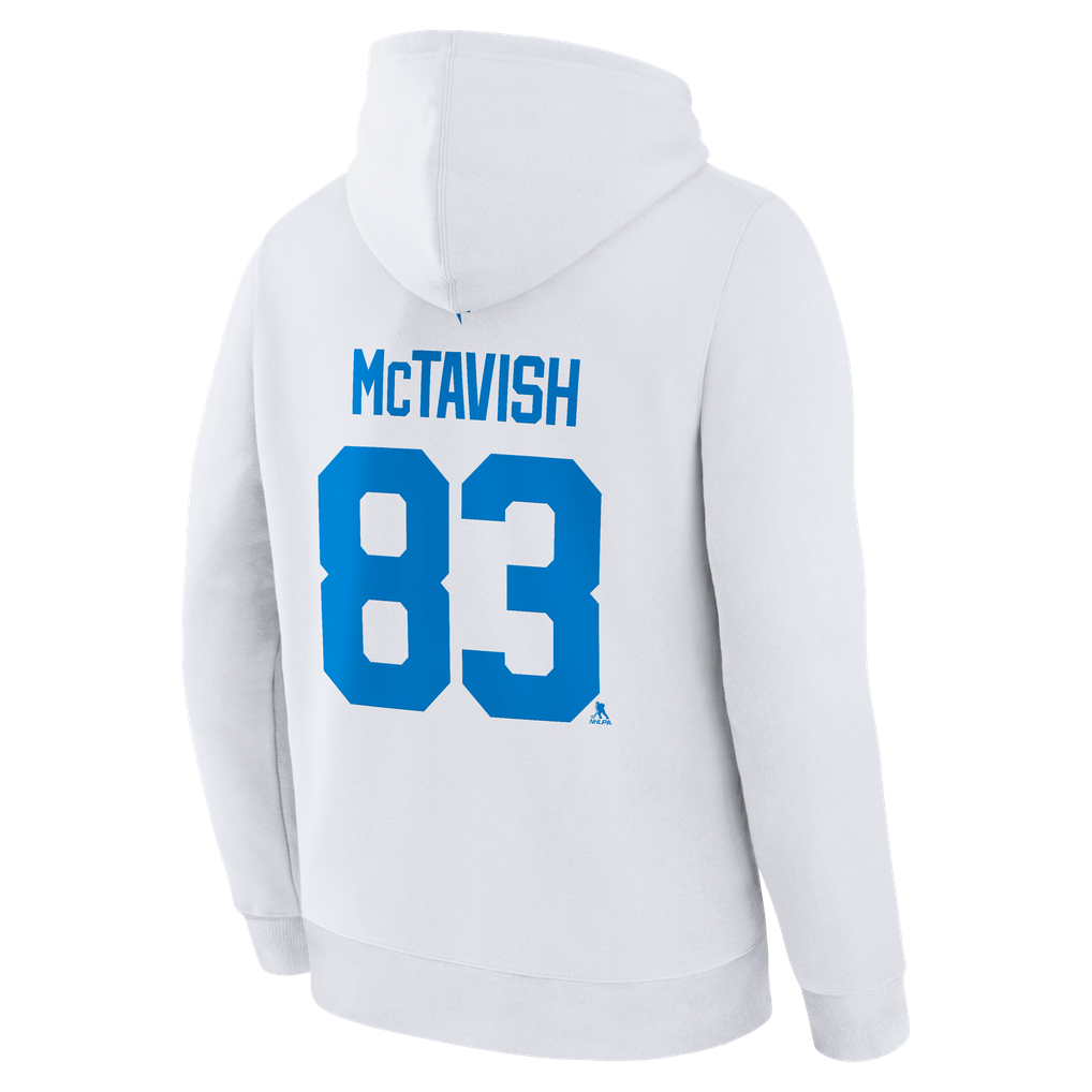 Men's St. Louis Blues Mason McTavish Fanatics White Authentic Stack Name & Number Hoodie