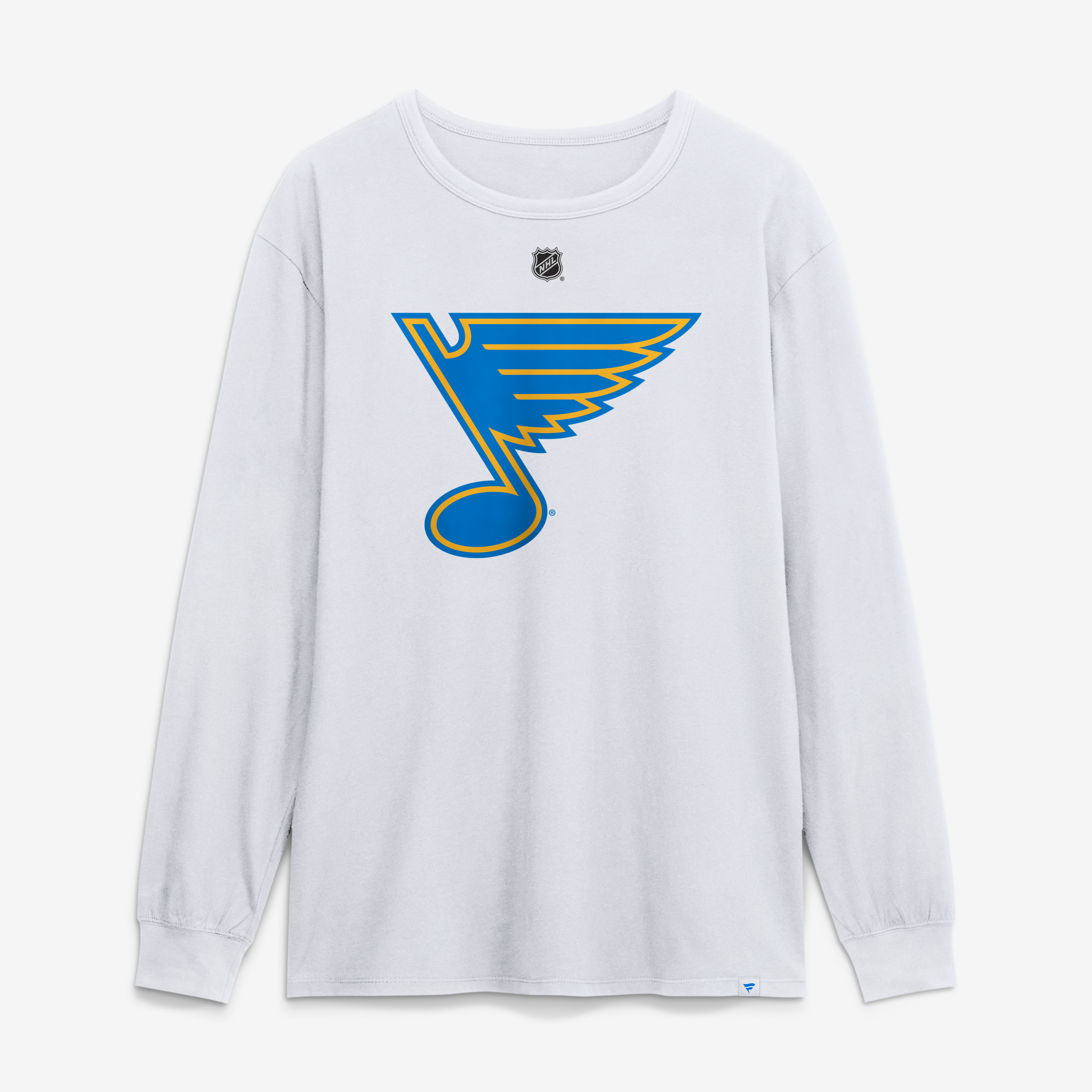 T-shirt à manches longues authentique Fanatics Mason McTavish blanc des Blues de St. Louis, avec nom et numéro superposés