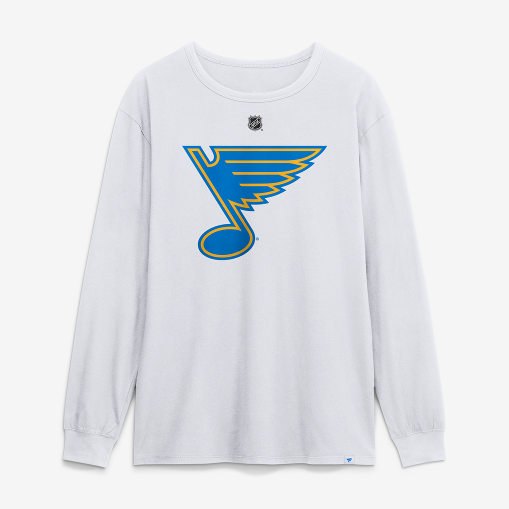 Men's St. Louis Blues Mason McTavish Fanatics White Authentic Stack Name & Number Long Sleeve T-Shirt