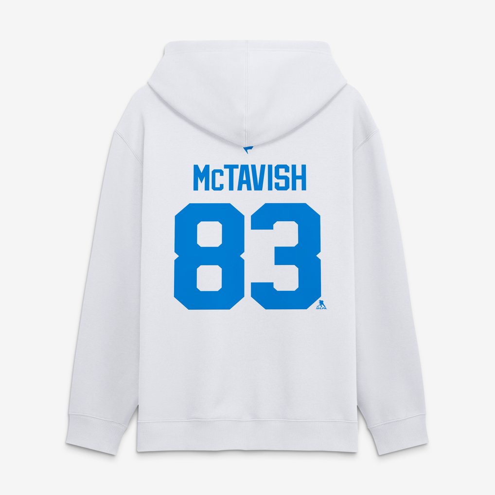 Men's St. Louis Blues Mason McTavish Fanatics White Authentic Stack Name & Number Long Sleeve T-Shirt