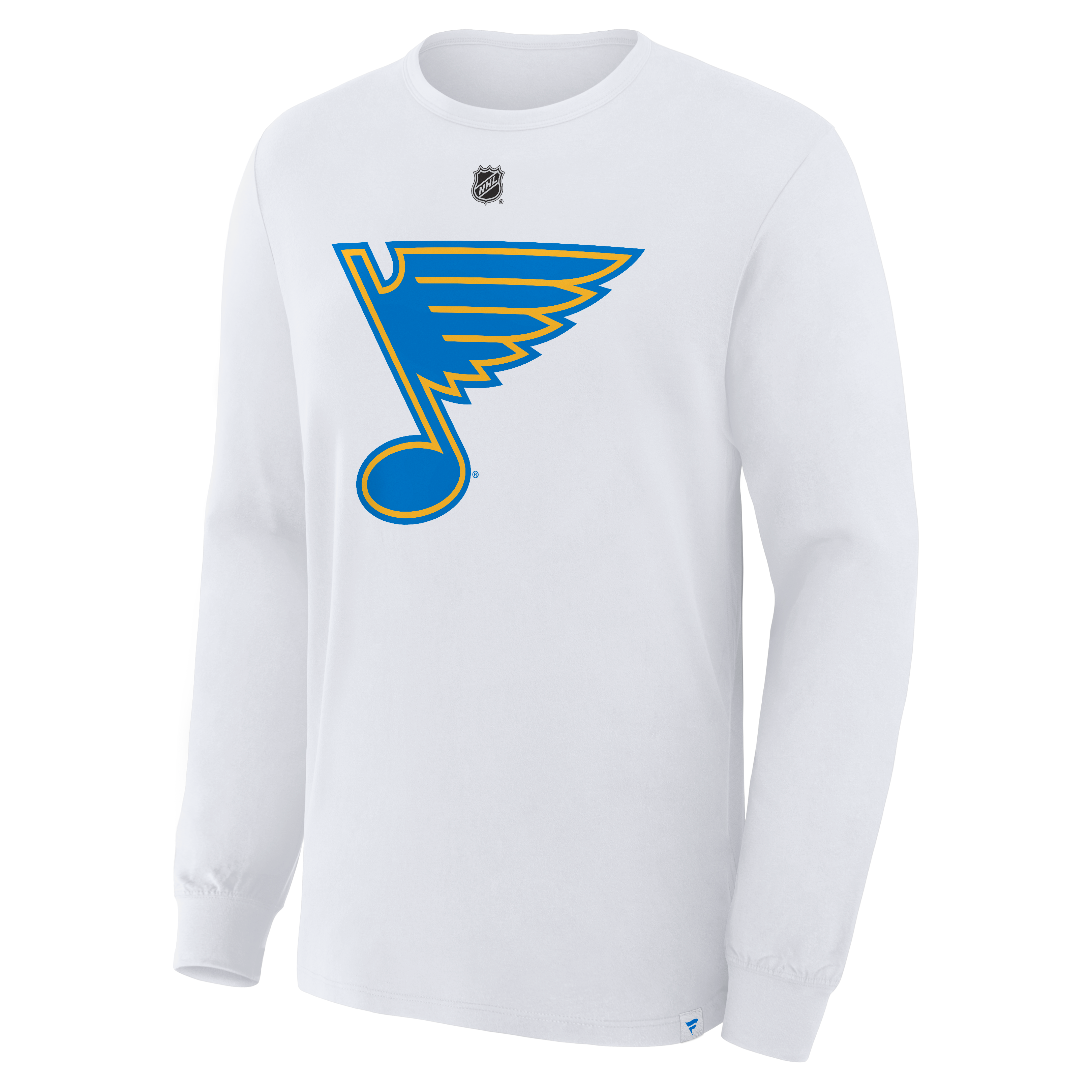 T-shirt à manches longues authentique Fanatics Mason McTavish blanc des Blues de St. Louis, avec nom et numéro superposés