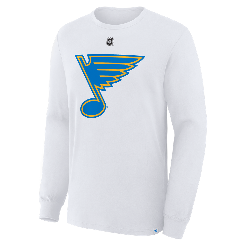 Men's St. Louis Blues Mason McTavish Fanatics White Authentic Stack Name & Number Long Sleeve T-Shirt