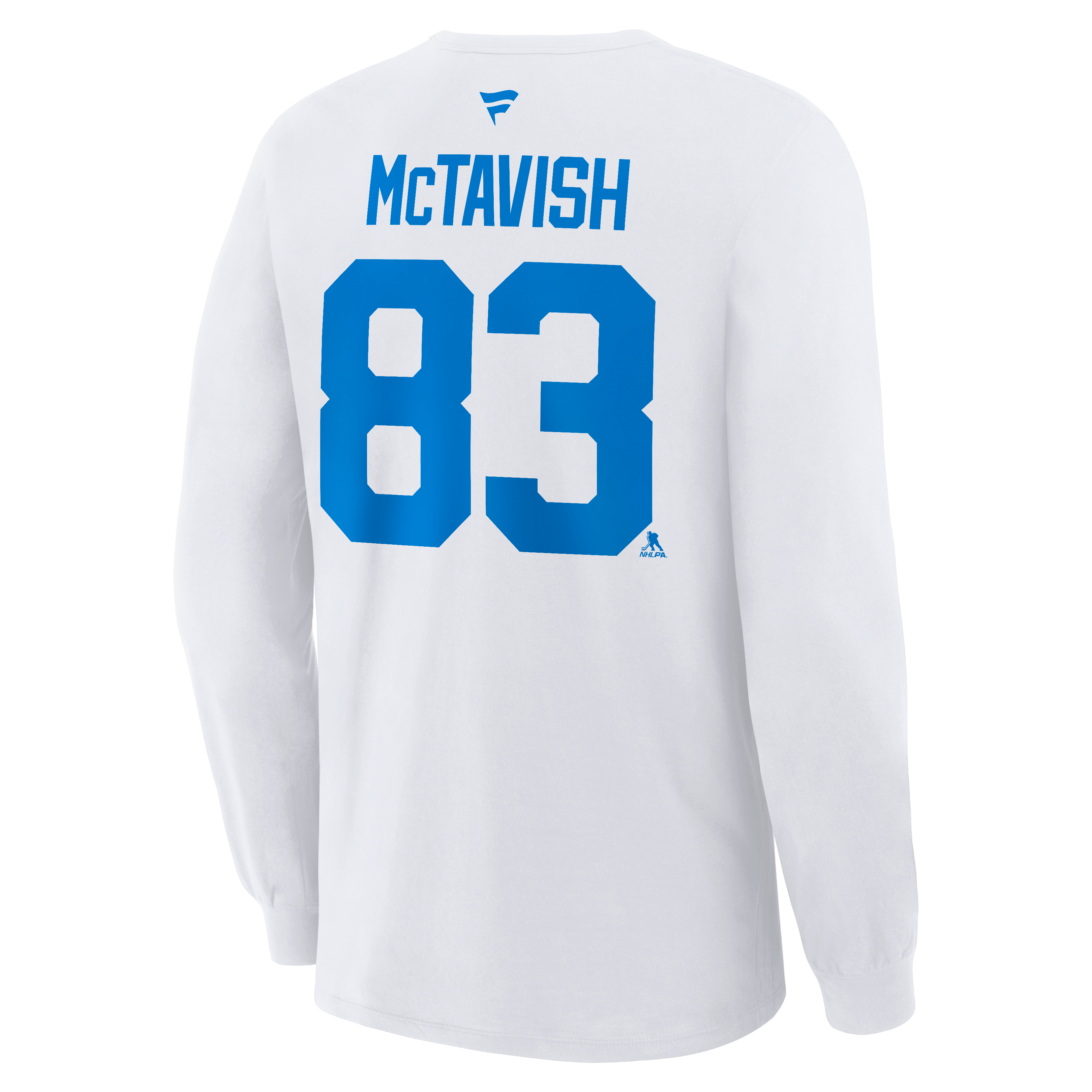T-shirt à manches longues authentique Fanatics Mason McTavish blanc des Blues de St. Louis, avec nom et numéro superposés
