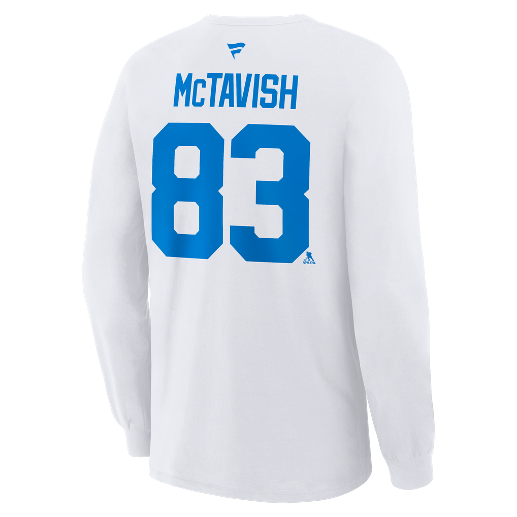 Men's St. Louis Blues Mason McTavish Fanatics White Authentic Stack Name & Number Long Sleeve T-Shirt