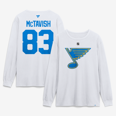 Mason McTavish St. Louis Blues Fanatics Authentic Stack Name & Number Long Sleeve T-Shirt - White