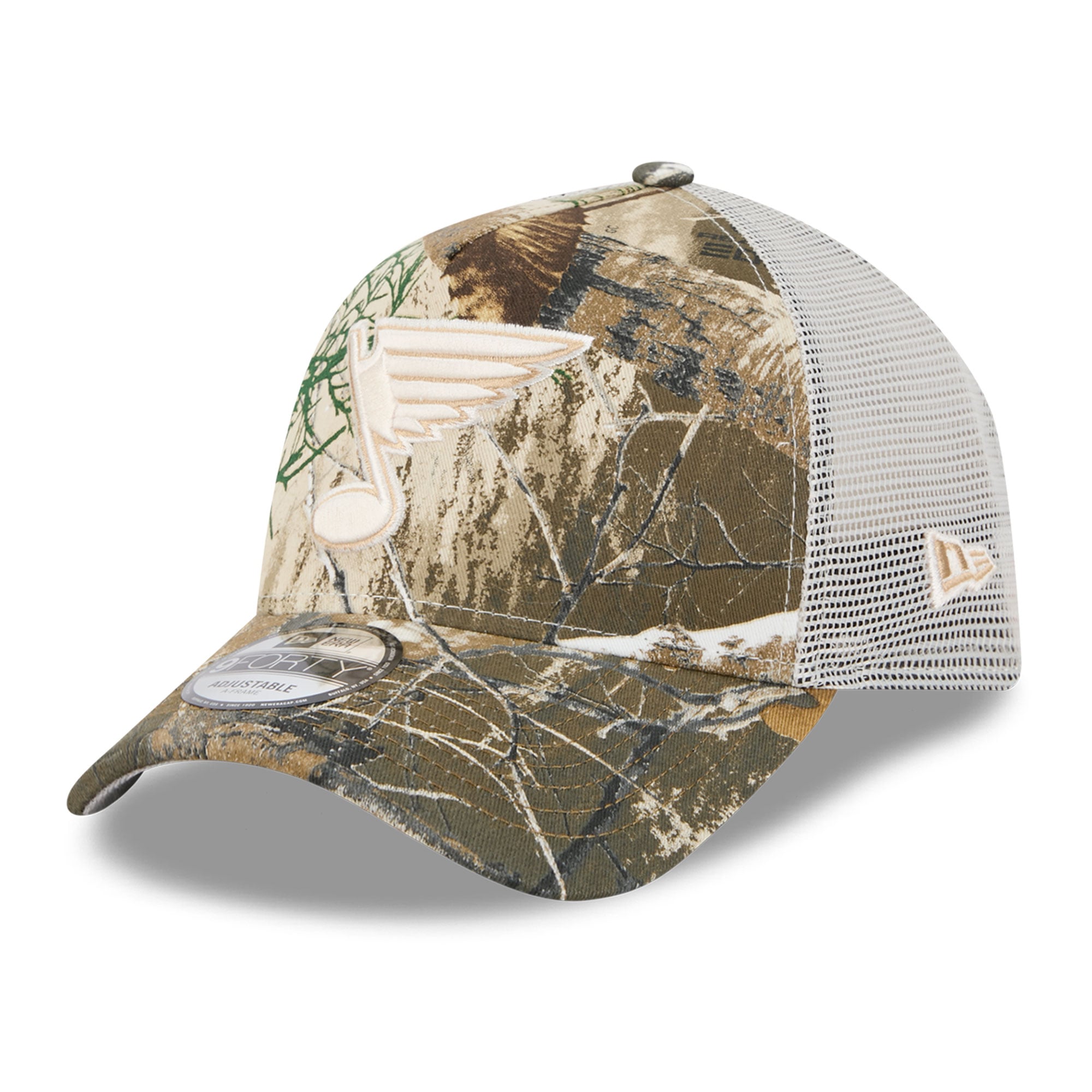 Casquette trucker ajustable New Era St. Louis Blues Real Tree A-Frame 9FORTY pour homme