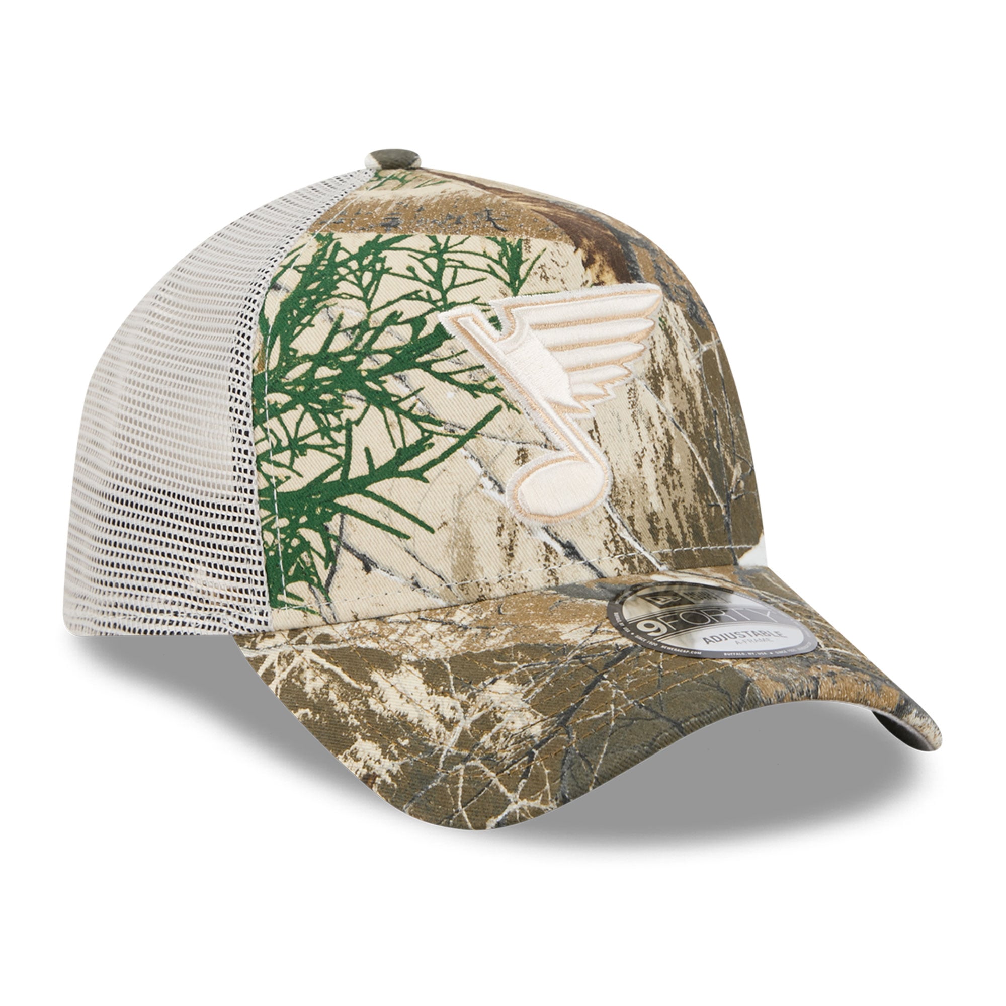 Casquette trucker ajustable New Era St. Louis Blues Real Tree A-Frame 9FORTY pour homme