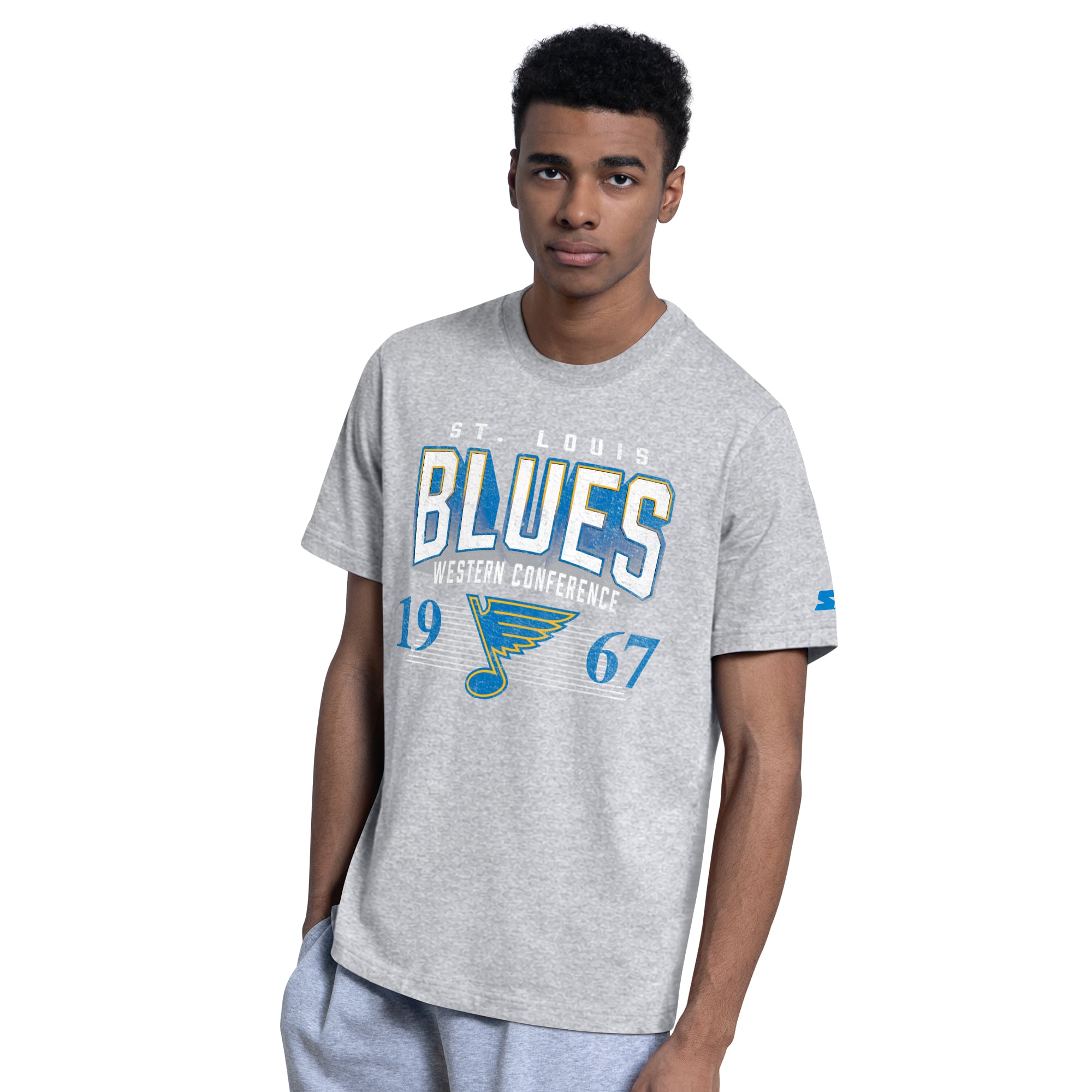 Ensemble de deux t-shirts Starter pour homme, bleu clair/gris chiné, St. Louis Blues