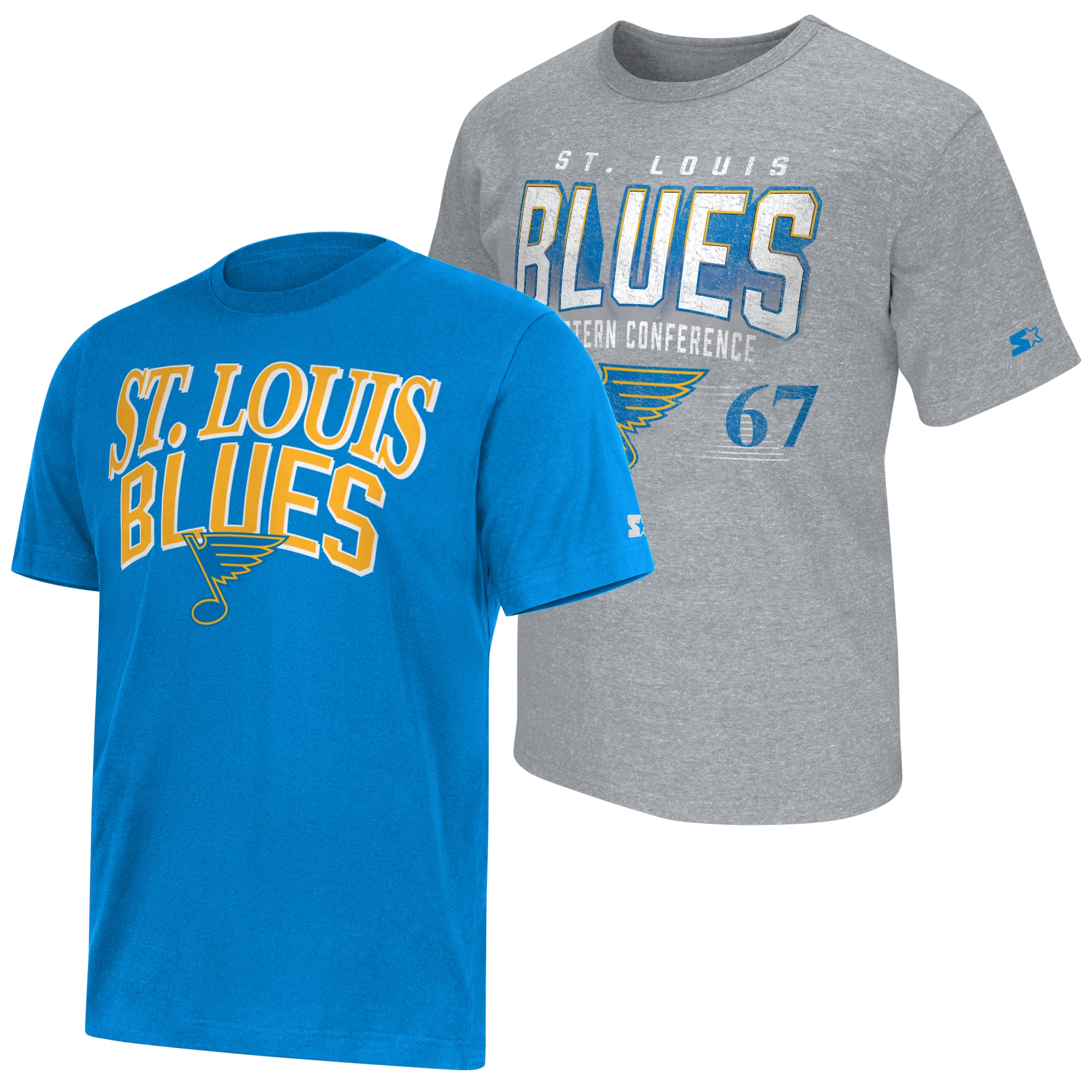 Ensemble de deux t-shirts Starter pour homme, bleu clair/gris chiné, St. Louis Blues