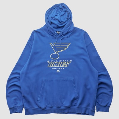 St. Louis Blues Majestic 2000s Hooded Pullover Sweatshirt - Blue - XL by Fanatics Real Vintage