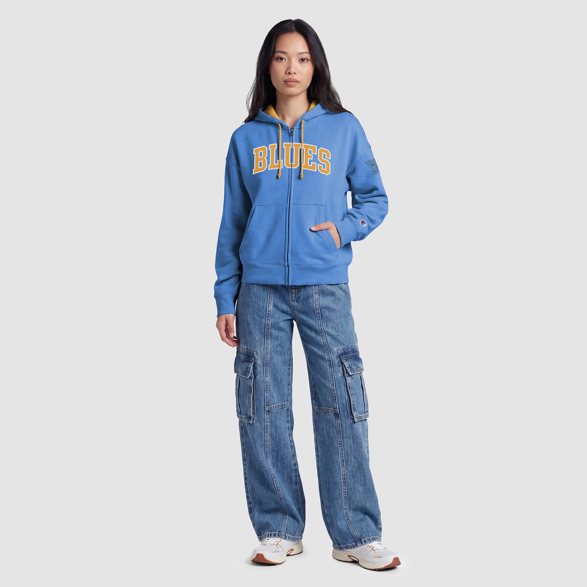 Women's Champion Blue/Gold St. Louis Blues Applique Full-Zip Fleece Hoodie