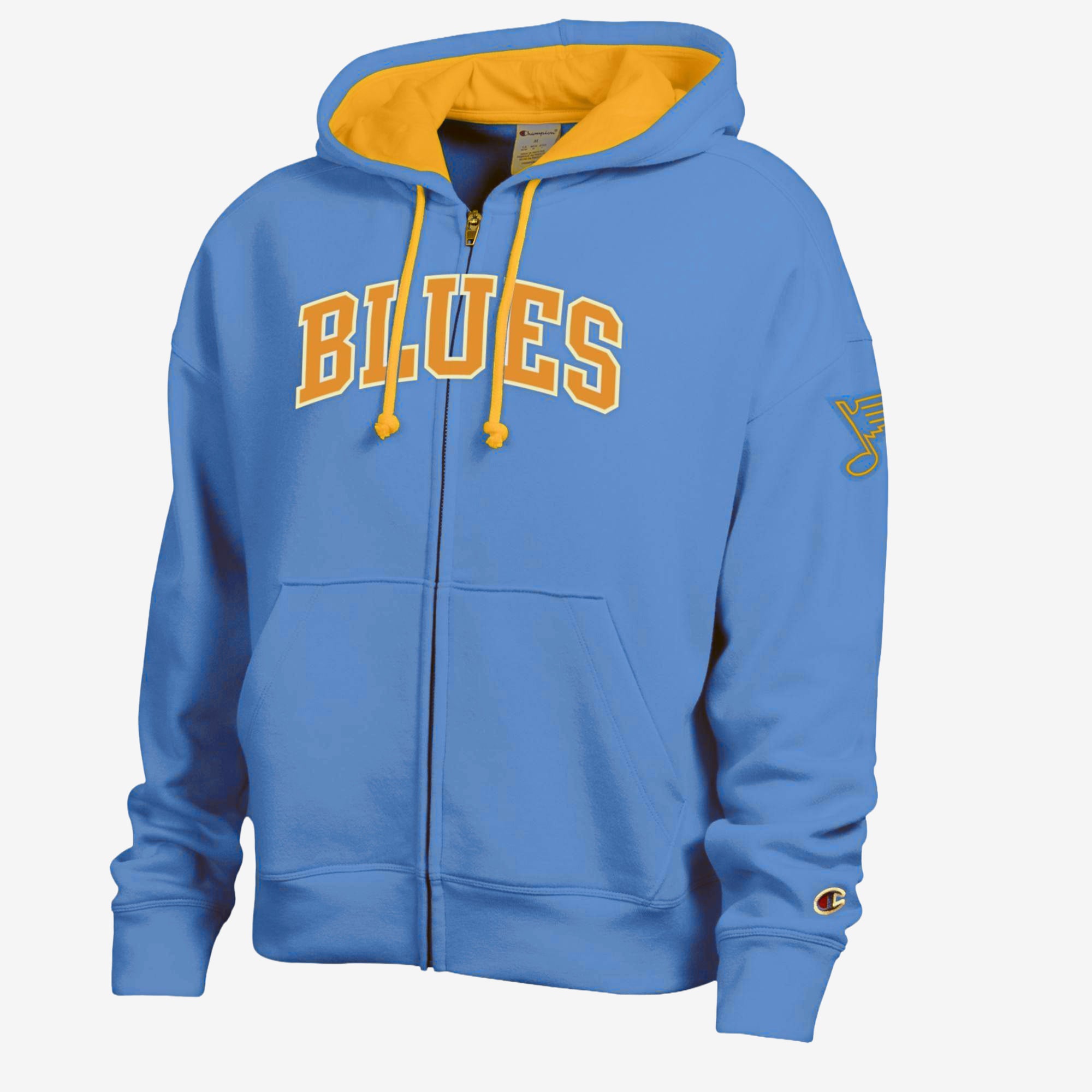 Women's Champion Blue/Gold St. Louis Blues Applique Full-Zip Fleece Hoodie