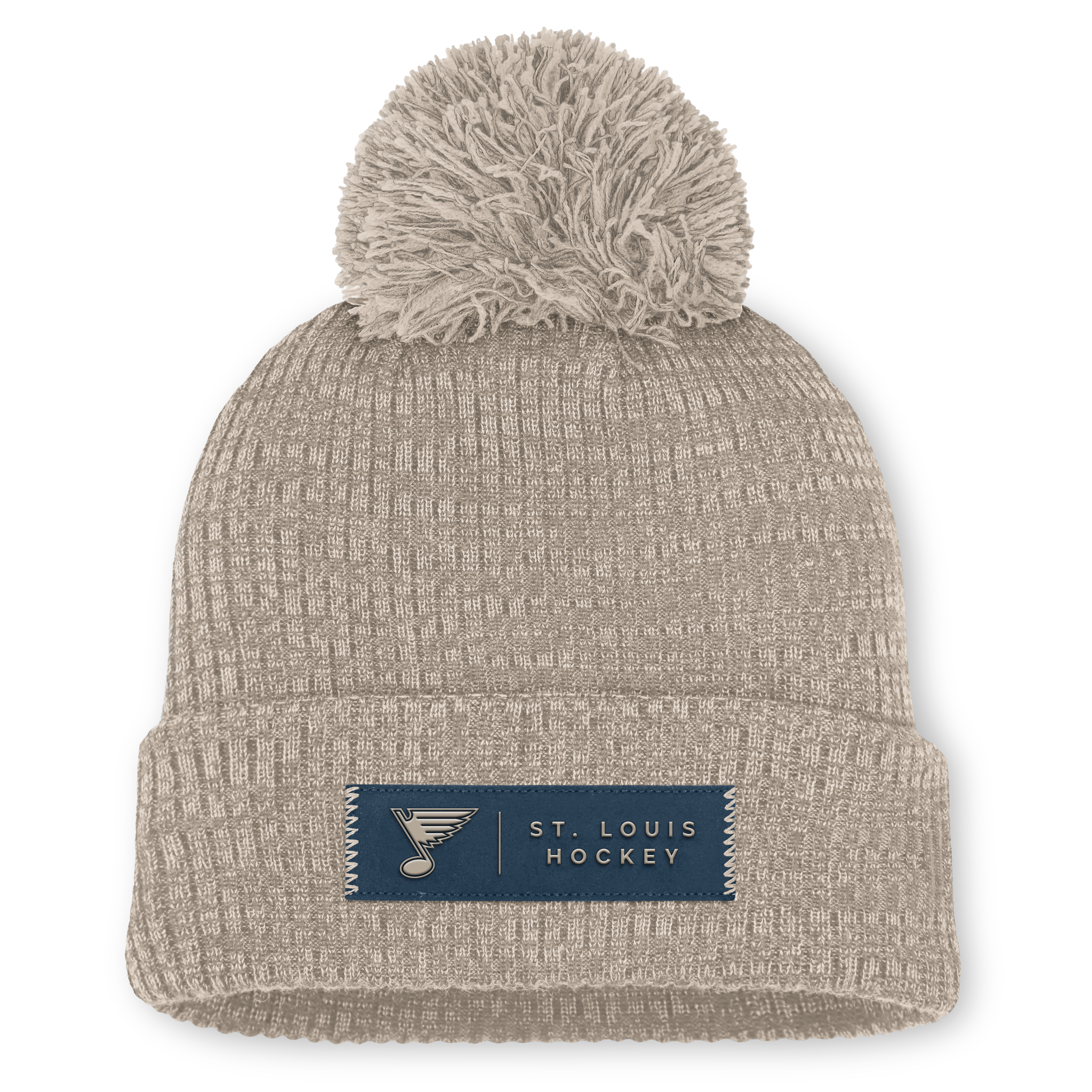 Bonnet à revers Fanatics beige clair pour femme, modèle authentique St. Louis Blues Pro Road, avec pompon.