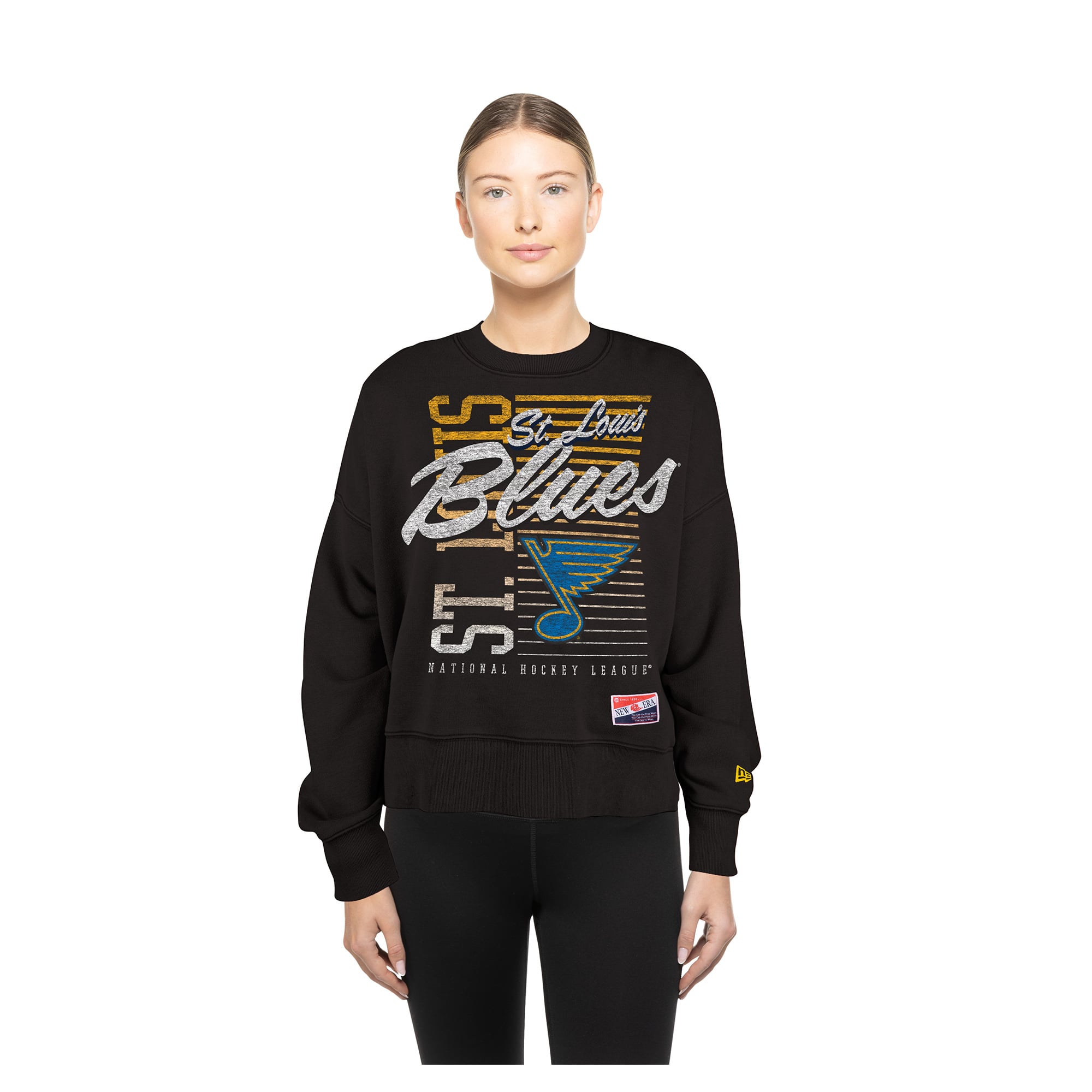Women's New Era Black St. Louis Blues Oversized Throwback Mineral Wash Sweatshirt