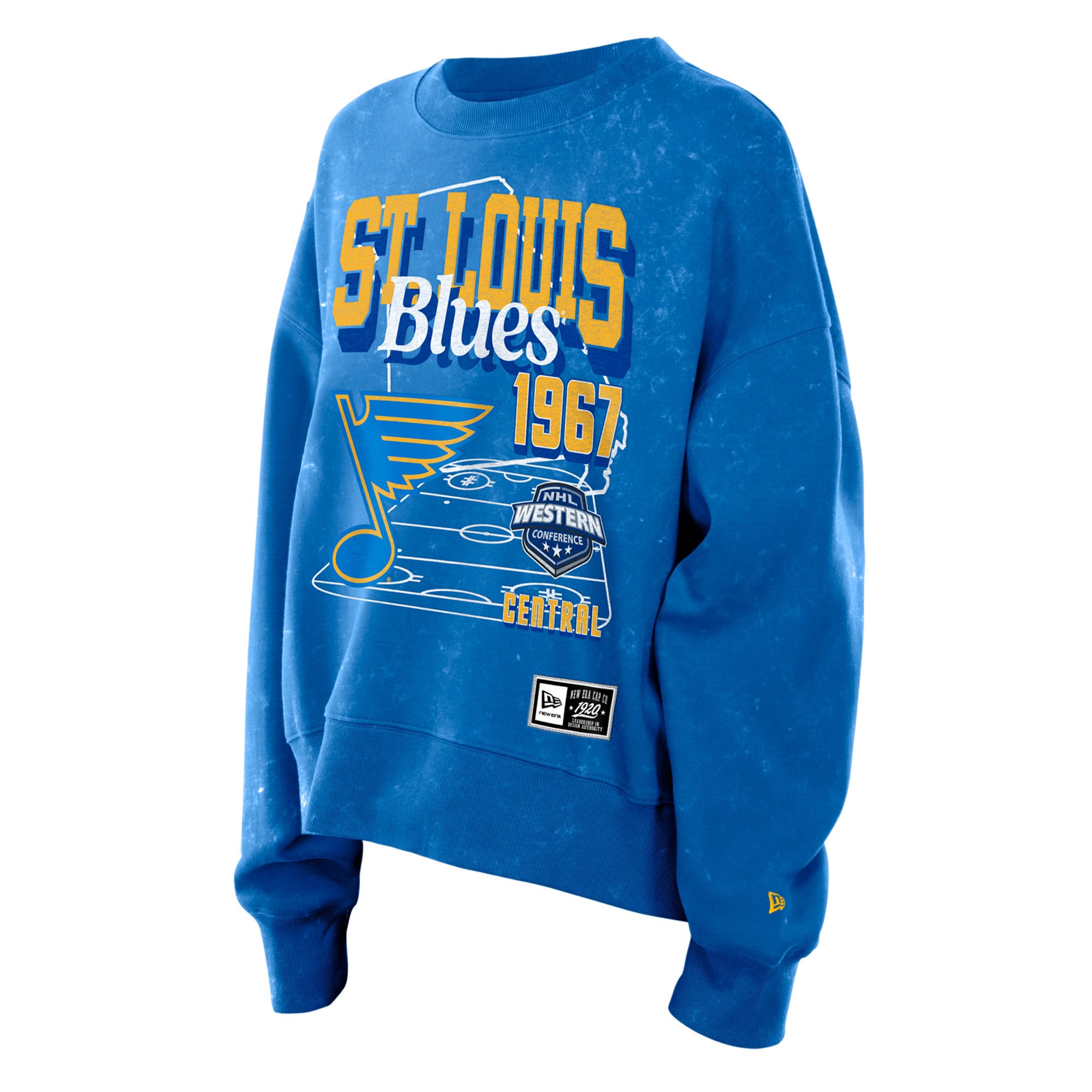 Sweat-shirt à col rond New Era bleu St. Louis Blues pour femme, style rétro, en molleton délavé.