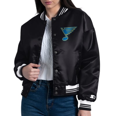  St. Louis Blues Starter Women's Arch Stripe Satin Full-Snap Varsity Jacket - Black