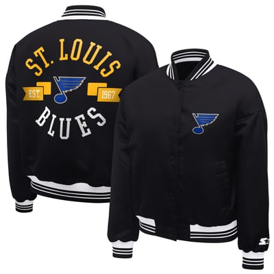  St. Louis Blues Starter Women's Printed Round Team Logo Satin Varsity Full-Snap Jacket - Black